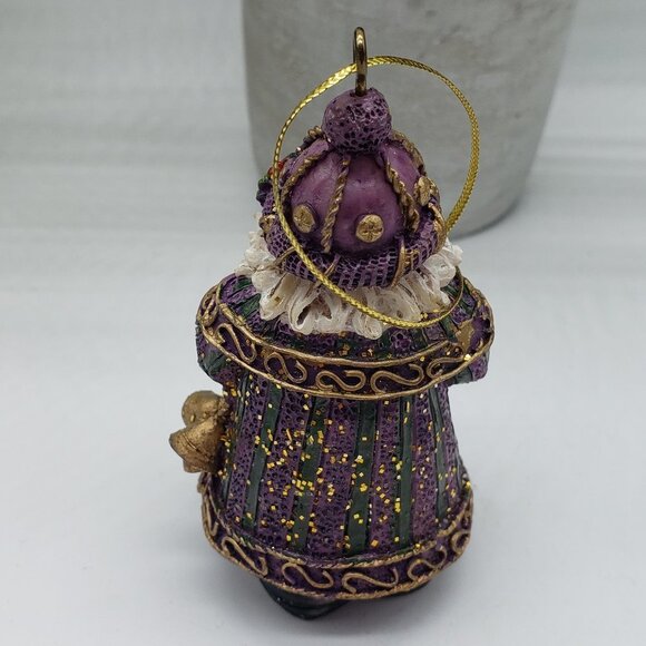 Glass Purple Bell Ceramic Blue Snowman Resin Purple Santa Mix Trio Ornament Set - Picture 10 of 11